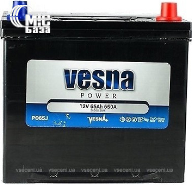 Аккумулятор Vesna Power [415865] 6СТ-65 Ач R EN650 А 230x173x218мм